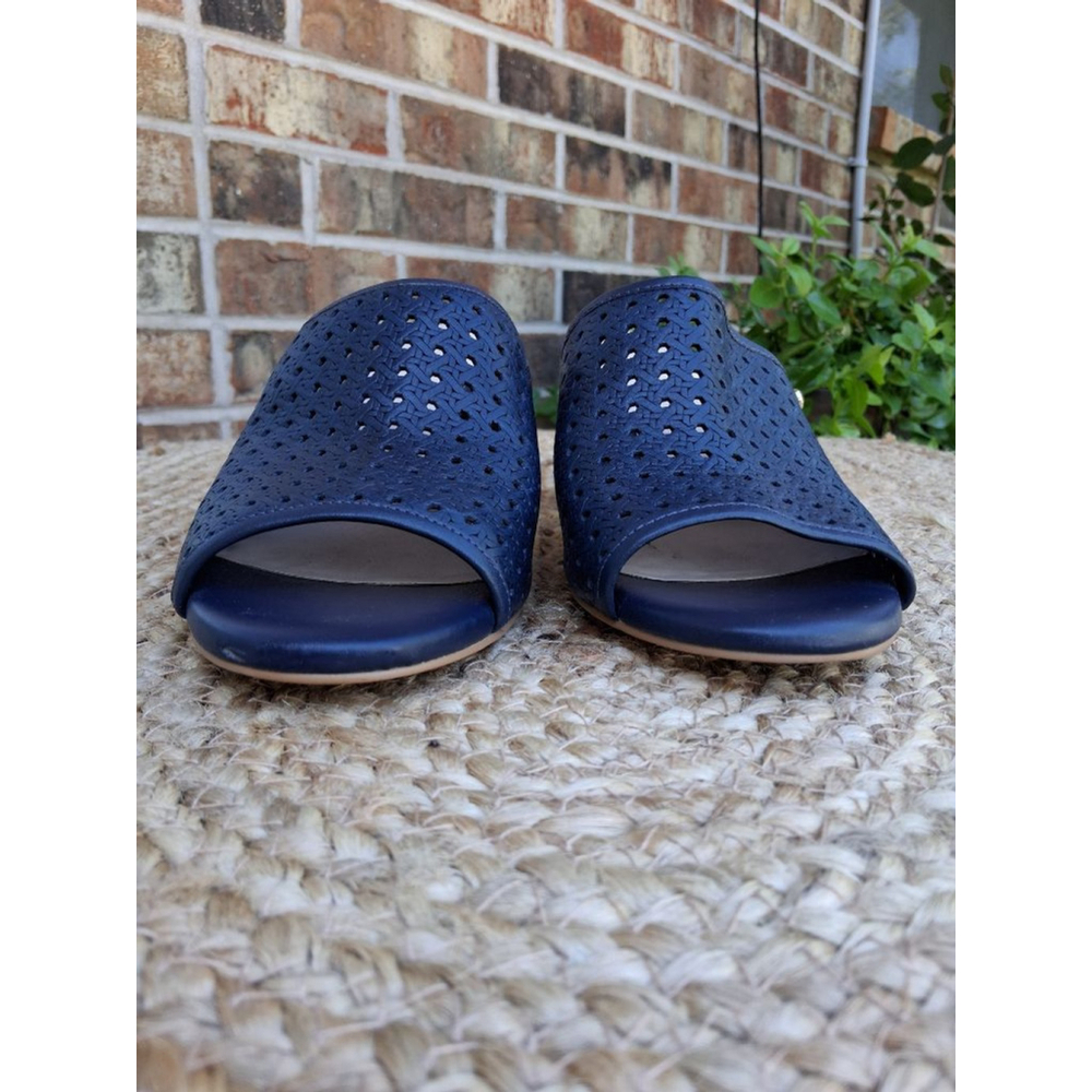 COLE HAAN Daina Open Toe Leather Mules Clogs Sandals Marine Blue 9.5 Boho - Picture 3 of 16